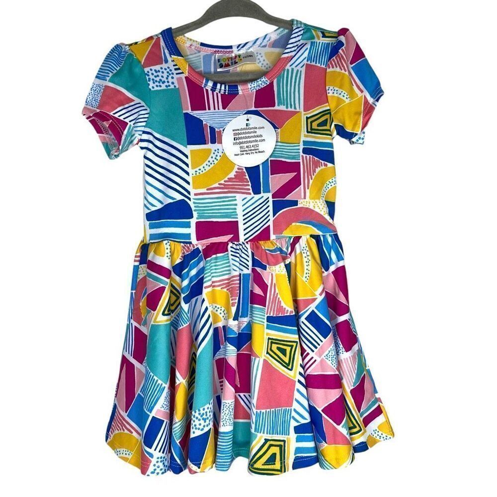 New Dot Dot Smile Multi Abstract Pattern Cap Sleeve Dress 12-24m